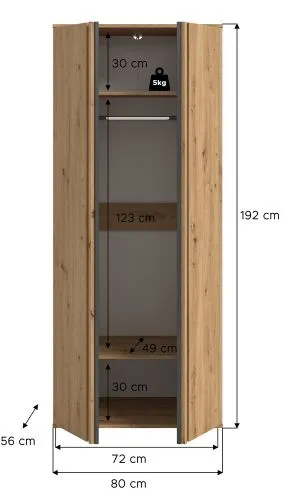 Garderobenschrank Kleiderschrank Tofta | 2-türig | Artisan Eiche