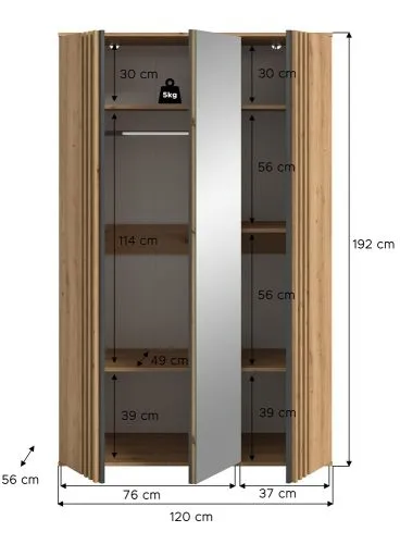 Garderobenschrank Kleiderschrank Tofta | 3-türig | Artisan Eiche