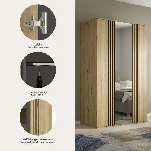Garderobenschrank Kleiderschrank Tofta | 3-türig | Artisan Eiche