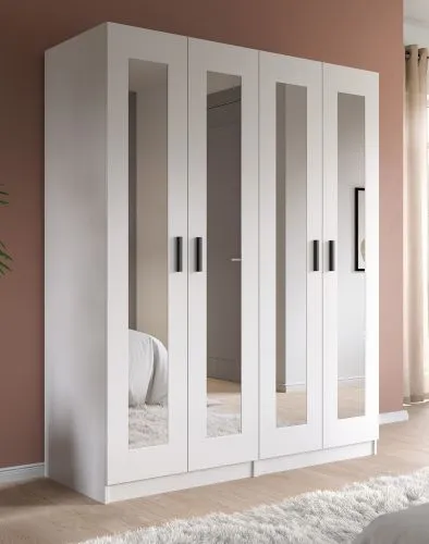 Garderobenschrank Kleiderschrank Visby | 2-teilig mit Spiegel | weiß