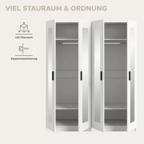 Garderobenschrank Kleiderschrank Visby | 2-teilig mit Spiegel | weiß