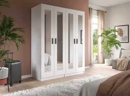 Garderobenschrank Kleiderschrank Visby | 2-teilig mit Spiegel | weiß