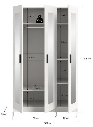 Garderobenschrank Kleiderschrank Visby | 3 Spiegeltüren | weiß