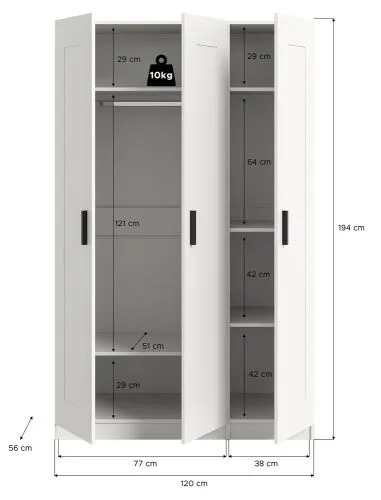 Garderobenschrank Kleiderschrank Visby | 3-türig | weiß