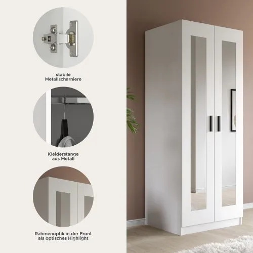 Garderobenschrank Kleiderschrank Visby | mit Spiegel | weiß
