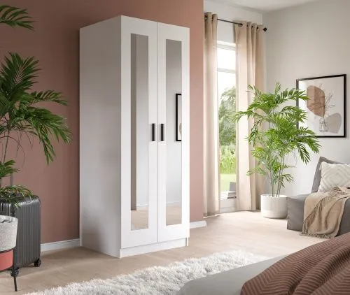 Garderobenschrank Kleiderschrank Visby | mit Spiegel | weiß