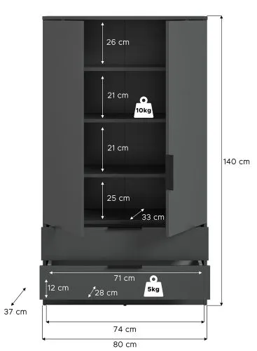Garderobenschrank Kopenhagen | anthrazit mit Einlegeböden