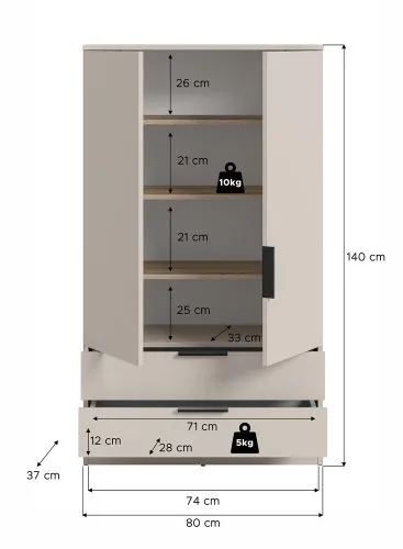 Garderobenschrank Kopenhagen | Kaschmir mit Einlegeböden