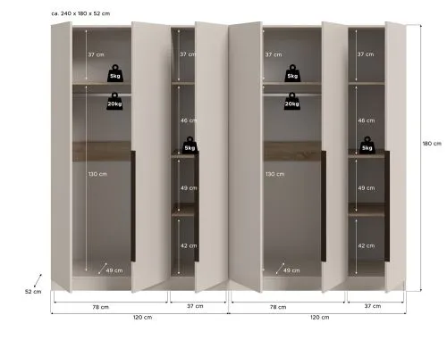 Garderobenschrank Kleiderschrank Kopenhagen | Kaschmir | 2-teilig