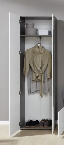 Garderobenschrank Line | Hochglanz weiß / rauchsilber
