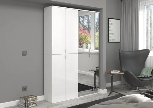 Garderobenschrank Projekt X 1 | Kombination | weiß Hochglanz / Spiegeltüren | 2-teilig