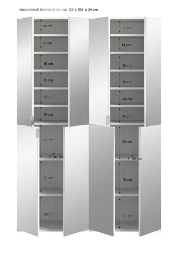 Garderobenschrank Projekt X 1 | Kombination | weiß | Spiegeltüren | 2-teilig