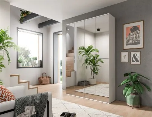 Garderobenschrank Projekt X 1 | Kombination | weiß | Spiegeltüren | 2-teilig