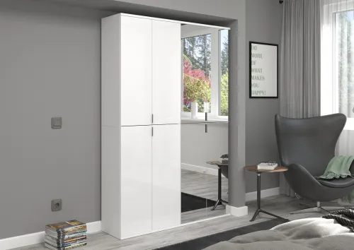 Garderobenschrank Projekt X 2 | Kombination | weiß Hochglanz | Spiegeltüren | 2-teilig