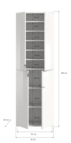 Garderobenschrank Projekt X groß | Kombination | weiß Hochglanz / Spiegeltüren | 4-teilig