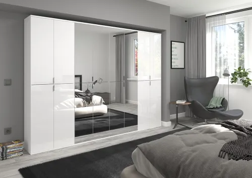 Garderobenschrank Projekt X groß | Kombination | weiß Hochglanz / Spiegeltüren | 4-teilig