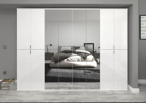 Garderobenschrank Projekt X groß | Kombination | weiß Hochglanz / Spiegeltüren | 4-teilig