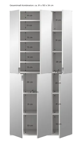 Garderobenschrank Projekt X | Kombination | weiß | Spiegeltüren | 2-teilig
