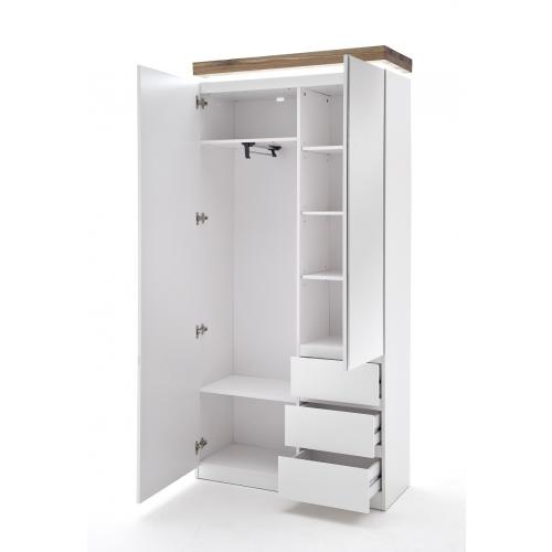 Garderobenschrank Romina | weiß matt / Asteiche massiv | LED Beleuchtung