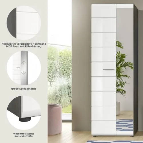 Garderobenschrank Salsa | weiß Hochglanz / rauchsilber