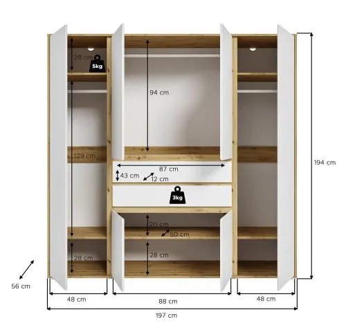 Garderobenschrank Schrank Falun | 6-türig | weiß / Artisan Eiche
