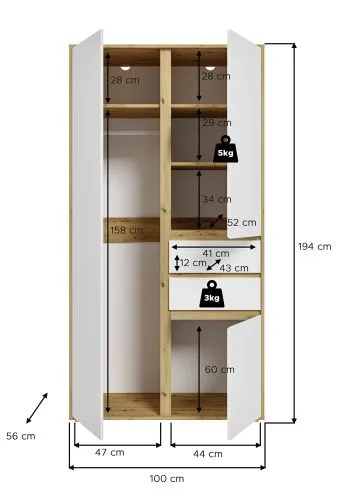 Garderobenschrank Schrank Falun | weiß / Artisan Eiche