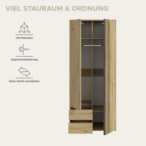 Garderobenschrank Schrank Tofta | mit Schubkästen | Artisan Eiche