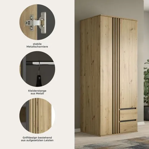Garderobenschrank Schrank Tofta | mit Schubkästen | Artisan Eiche