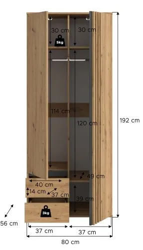 Garderobenschrank Schrank Tofta | mit Schubkästen | Artisan Eiche