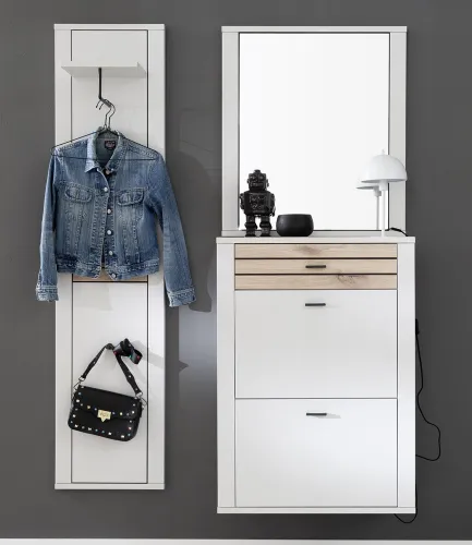 Hänge-Schuhschrank Mantena | Modern White / Viking Oak