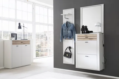 Hänge-Schuhschrank Mantena | Modern White / Viking Oak