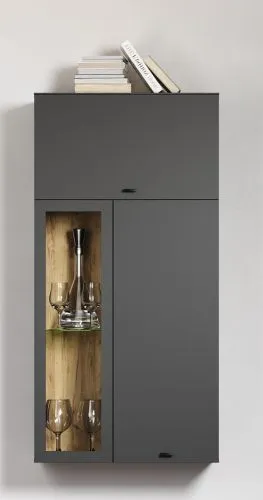 Hänge-Vitrine Vitrinenschrank Bellugi, Anthrazit / Evoke Eiche