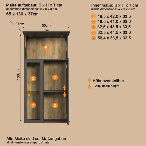 Hänge-Vitrine Vitrinenschrank Bellugi, Anthrazit Dekor – Ansicht 4