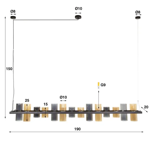 Hängelampe Badi | 14 Leuchten | Glasschirme | Artic schwarz