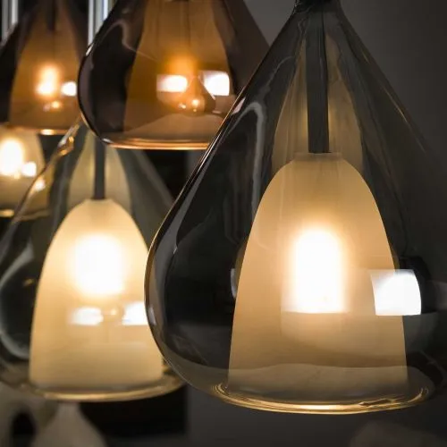 Hängelampe Hani | 5 Leuchten | Glas | Bernstein / Chrom / Kupfer