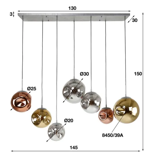 Hängelampe Jinjin | 7-flammig | Kugelschirme | altsilber Finish