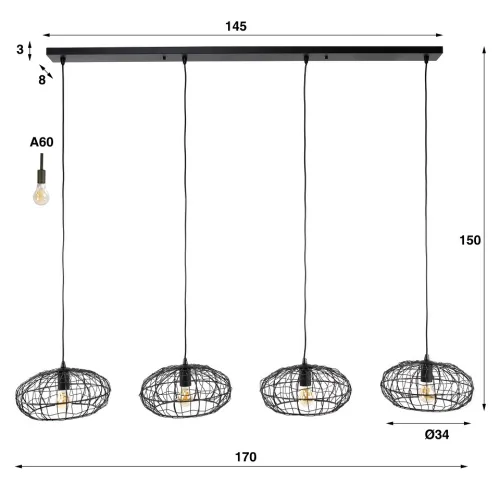Hängelampe Kankei | Drahtschirm Ø34 cm | Metall | schwarz-braun