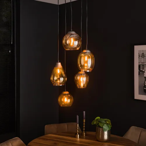 Hängelampe Kemuri | 5 Leuchten | gestuft | Glas | braun