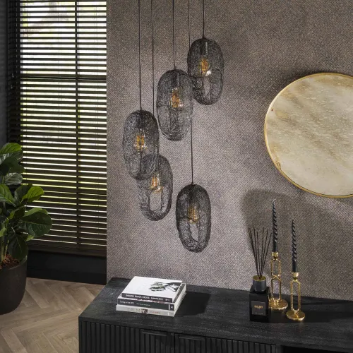 Hängelampe Kongo 5 Leuchten | gestuft | Metall | Artic schwarz