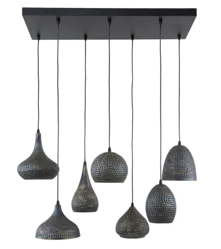 Hängelampe Mejuda 7 Leuchten | Metall | schwarz / braun