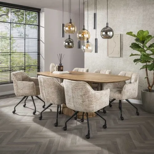 Hängelampe Nosa | 5 + 4 Fassungen | Glas | Chrom / Bernstein / Transparent