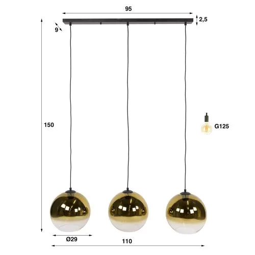 Hängelampe Nugela | 3 Leuchten | Glas | Gold