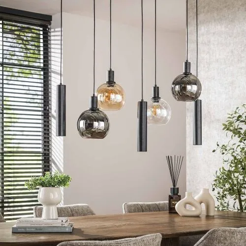 Hängelampe Rafina 1a | 7 Leuchten | Glas / Metall | Artic schwarz