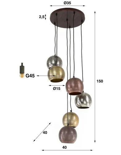 Hängelampe Tamashi 6 Leuchten | Metall Kugel | Chrom / Gold / Kupfer