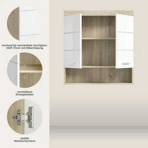 Hängeschrank 2 Lambada | weiß Hochglanz / Sonoma Eiche