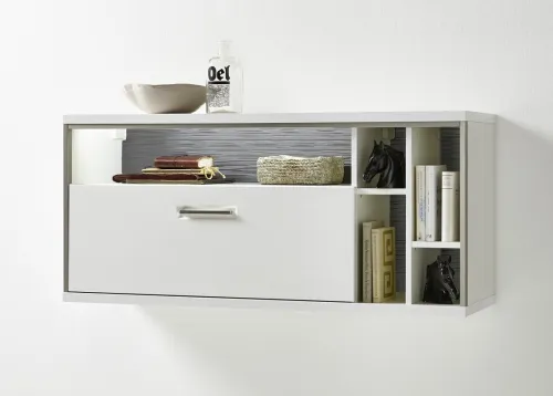 Hängeschrank Hängekommode Trento 2 | weiß Hochglanz | mit LED Bandbeleuchtung 60 cm weiß