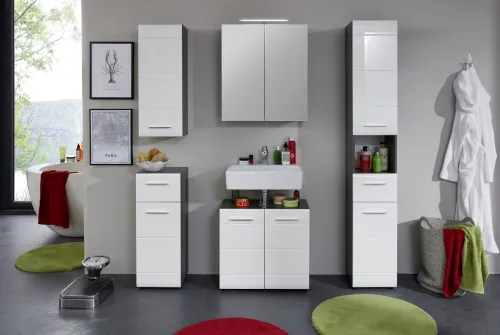 Hängeschrank Line | weiß Hochglanz / Sardegna Rauchsilber