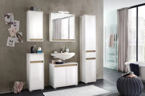 Hängeschrank Sol | weiß Hochglanz / Alteiche