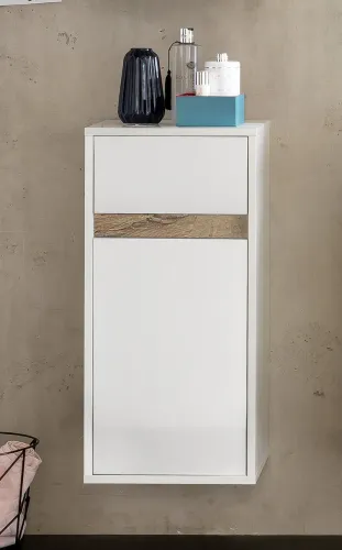 Hängeschrank Sol | weiß Hochglanz / Alteiche