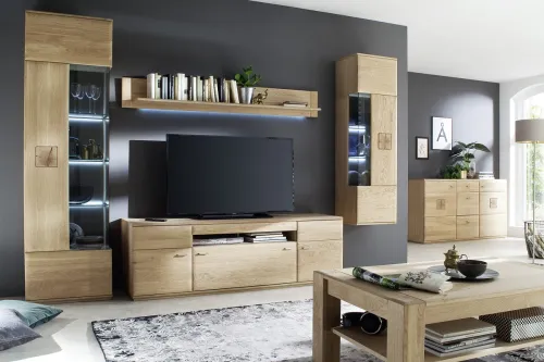 Hängevitrine Bologna | Eiche Bianco | mit LED Rückwandbeleuchtung